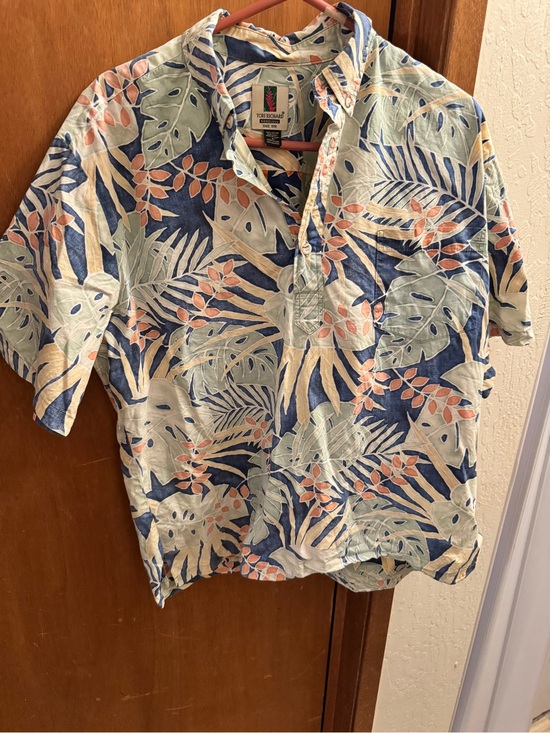 Tori Richard Other - Tori Richard Blue Tropical Leaf Print Button-Down Shirt